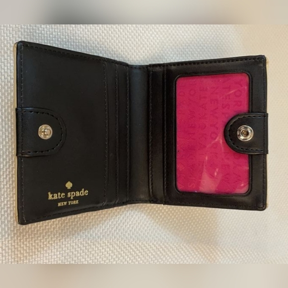 Kate Spade black and cream striped  bifold wallet bright pink - Picture 1 of 8